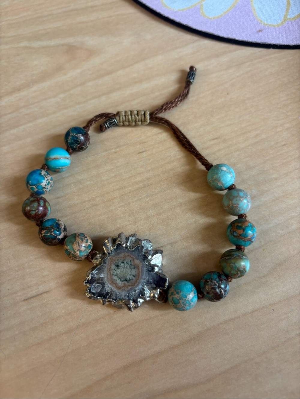 Turquoise Beaded Bracelet with Geode Accent